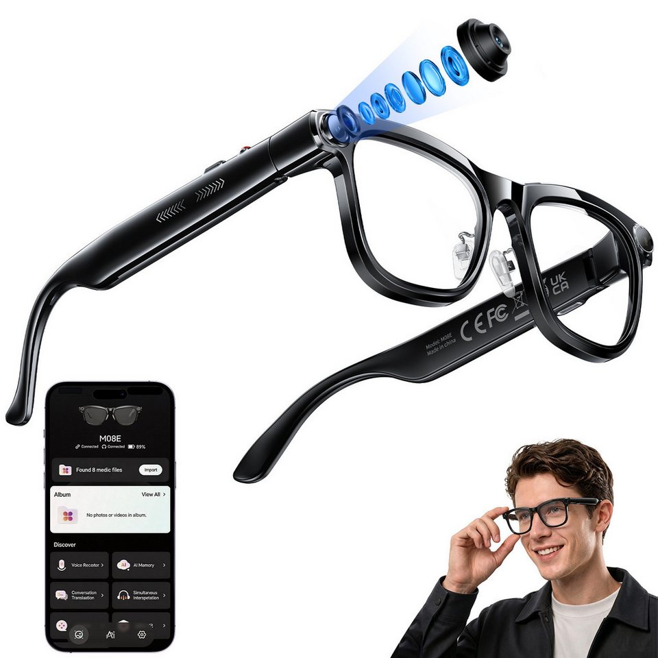 Quality Photography Lighting - KI-Smart-Brille mit ChatGPT Echtzeit-Übersetzung 1300W Kamera