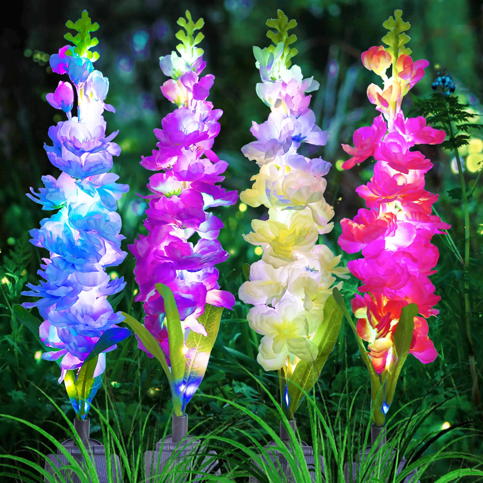 Flower Photography Led Lighting Pack - Solar-Gartenleuchten, Solar-Delphinium-Blumenlichter, 4er-Pack mit 80 LEDs,