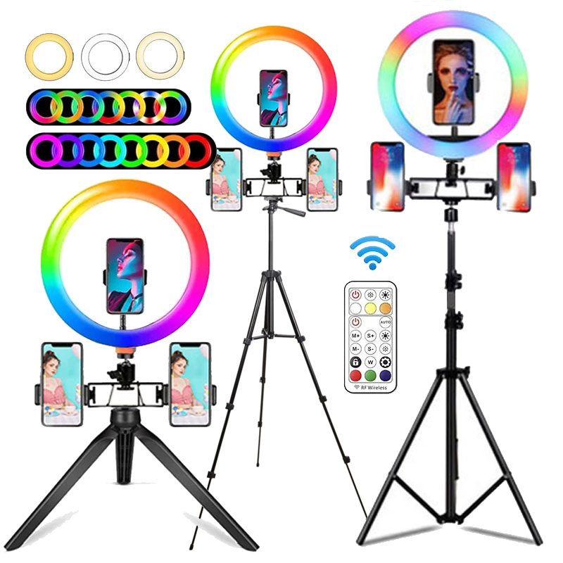 Photography Lighting Circle - 10-Zoll-RGB-Ringlicht mit Fernbedienung, LED-Fotografie-Ringlicht, Bluetooth-Selfie-Stativ mit