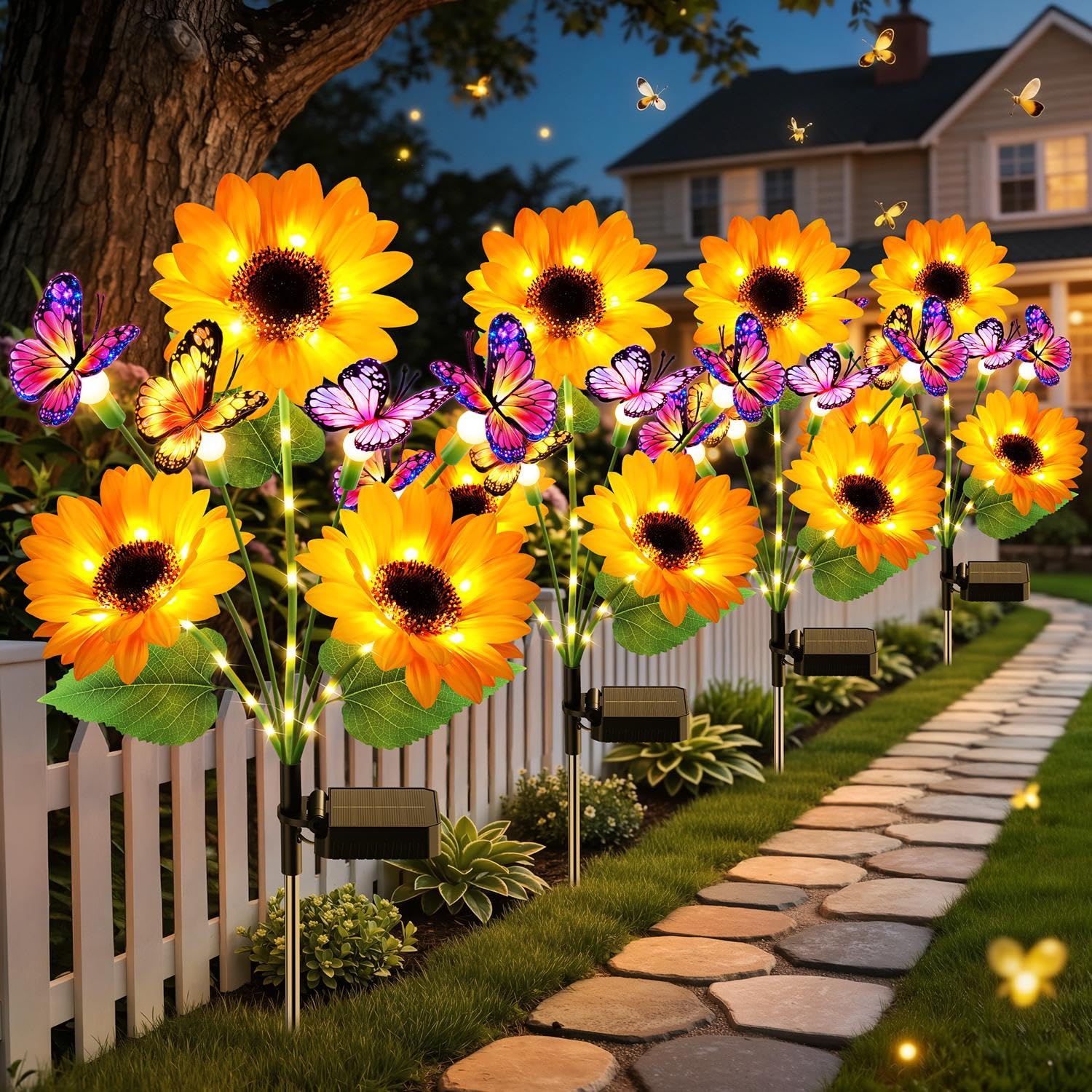Flower Photography Led Lighting Pack - Solar-Gartenleuchten für Außendekoration, Verbesserte 4er-Packung Solar-Sonnenblumenlichter